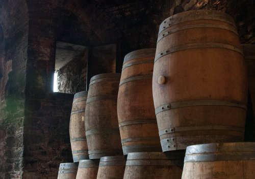 wine barrel in a dark room