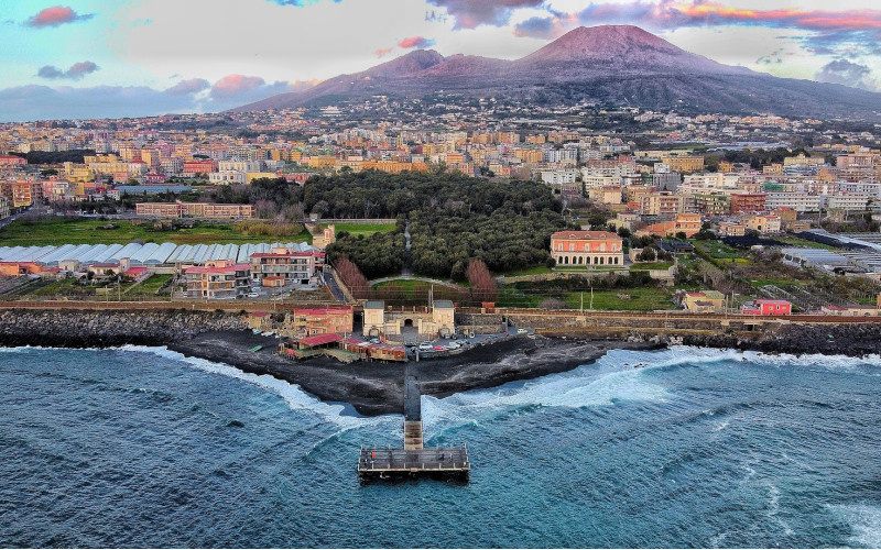 naples port and vesuvio seen from the sea